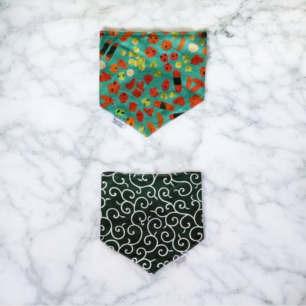 DOG Bandana - Rice Crackers & Squigglys (Reversible) - Size L Large